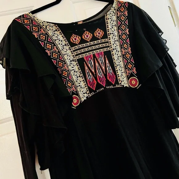 NWOT! Free People La Cienega Embroidered Ruffle Black Top! - Picture 6 of 8
